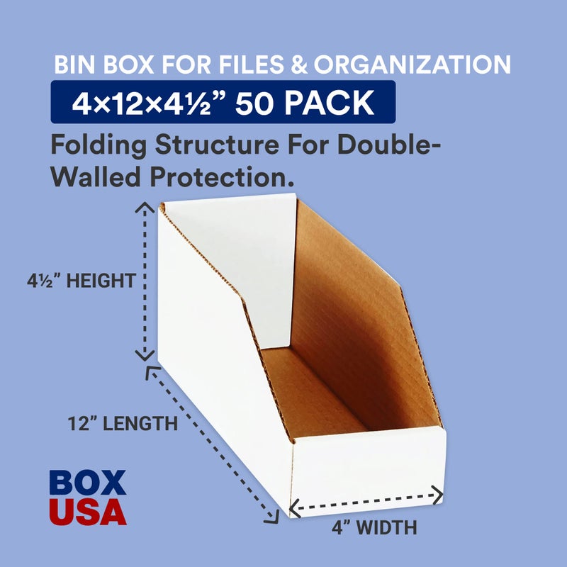 Box USA Cardboard Storage Bins, Open Top Bin Box, 4"L x 12"W x 4.5"H 50-Pack | Medium for Inventory, Organization, Parts, Garage, Warehouse or Home Cubby, Oyster White 8x18x10 - Image 2