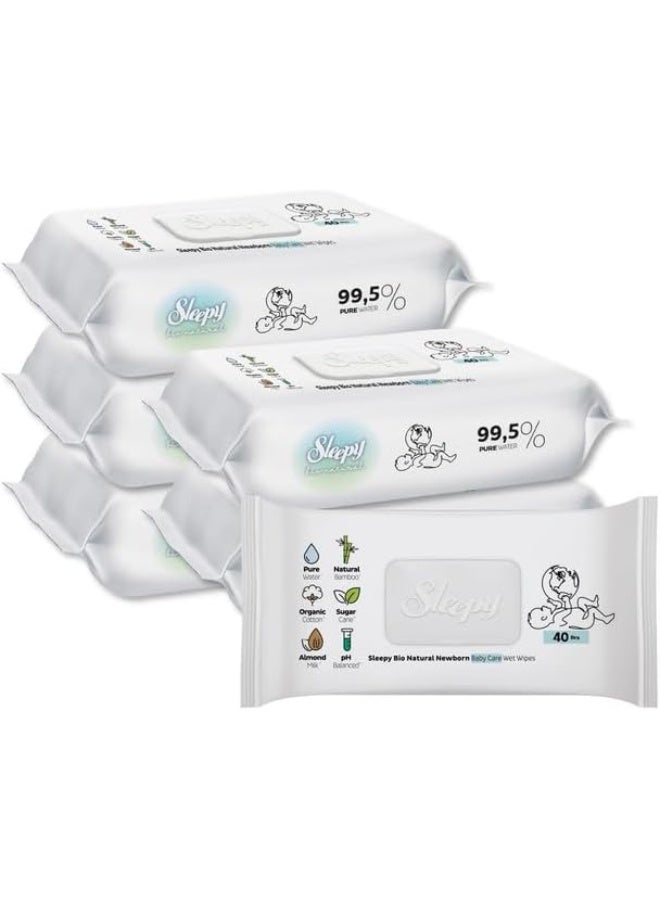 Sleepy مناديل مبللة للعناية بالرضع، طبيعية حيوية، 99% ماء نقي، 200 ورقة، عبوة 40X5 - Image 1