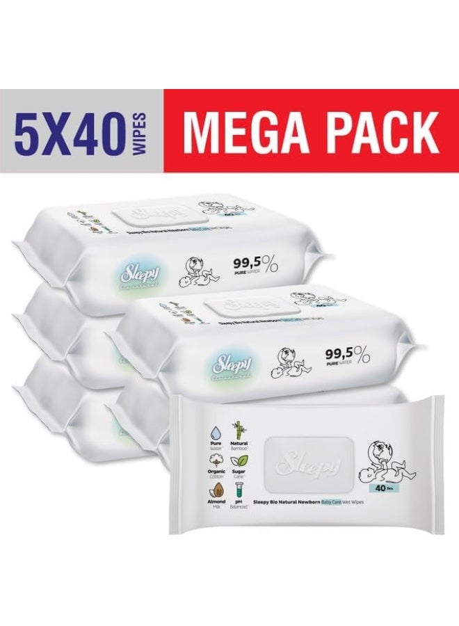 Sleepy مناديل مبللة للعناية بالرضع، طبيعية حيوية، 99% ماء نقي، 200 ورقة، عبوة 40X5 - Image 2