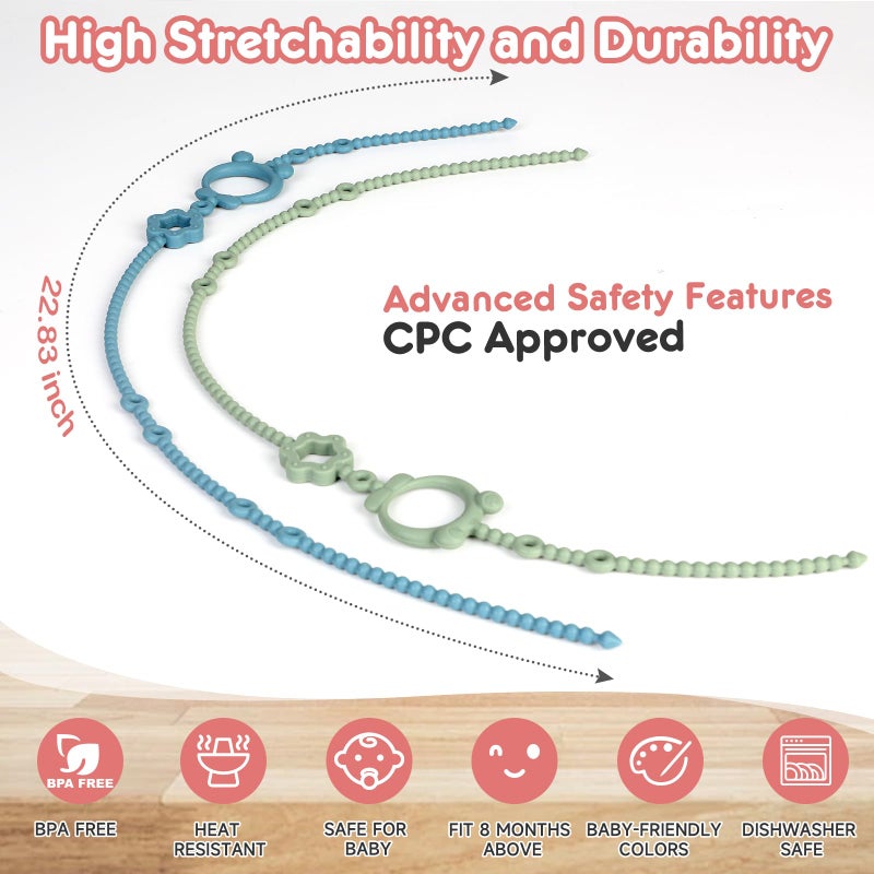 Sopkdey Toy Straps for Baby, 6pcs Adjustable Toy Holder for Stroller Accessories, Silicone Baby Tether Pacifier Clip, No Throw Baby Travel Essential Leash for High Chair, Car Seat, Baby Toy Clips - Image 2