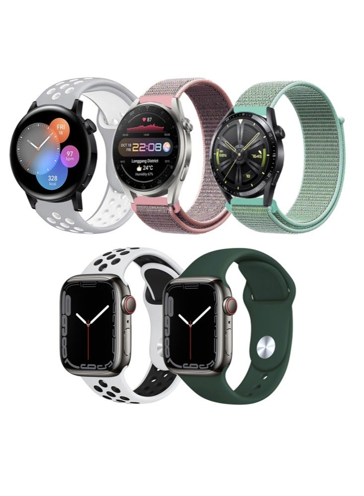 Perfii 5pcs Watchband Bundle Compatible with all Samsung, Huawei, Amazfit, Fitbit and Honor with 22mm band size - Image 1