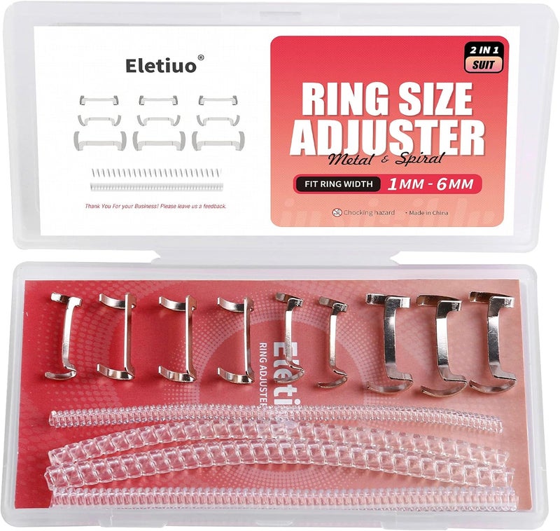 ELETIUO 13 Pack Filled Silver Metal Ring Guard with 4 Sizes Spirals,Invisible Ring Size Adjuster Set for Loose Rings,Ring Guard, Ring Sizer,Fit for Men and Women Rings,2 Styles (Silver+Transparent) - Image 1