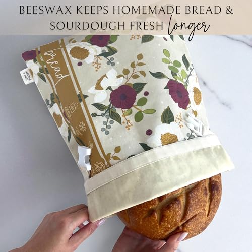 Nectar & Nest Bread Baker Set, Reusable Beeswax Bread Bags for Homemade Bread, Sourdough Bag, Organic Cotton Beeswax Bowl Cover, Limited-Edition Artist Series (December Blooms by Mackenzie Nelson Art) - Image 2