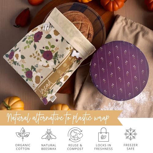 Nectar & Nest Bread Baker Set, Reusable Beeswax Bread Bags for Homemade Bread, Sourdough Bag, Organic Cotton Beeswax Bowl Cover, Limited-Edition Artist Series (December Blooms by Mackenzie Nelson Art) - Image 5