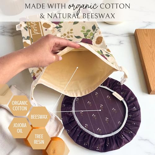 Nectar & Nest Bread Baker Set, Reusable Beeswax Bread Bags for Homemade Bread, Sourdough Bag, Organic Cotton Beeswax Bowl Cover, Limited-Edition Artist Series (December Blooms by Mackenzie Nelson Art) - Image 4