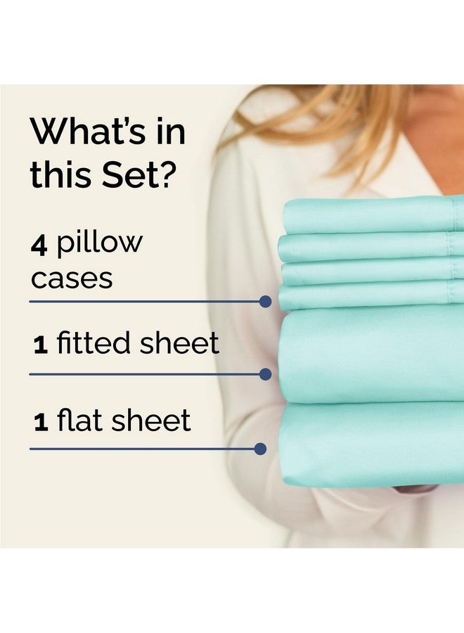 CGK Unlimited Queen 6 Piece Sheet Set - Comfy, Breathable & Cooling - Hotel Luxury Bedding for Women, Men, Kids & Teens - 1 Flat & 1 Fitted Sheet & 4 Pillowcases w/ Deep Pockets - Soft and Wrinkle Free - Spa Blue - Image 2