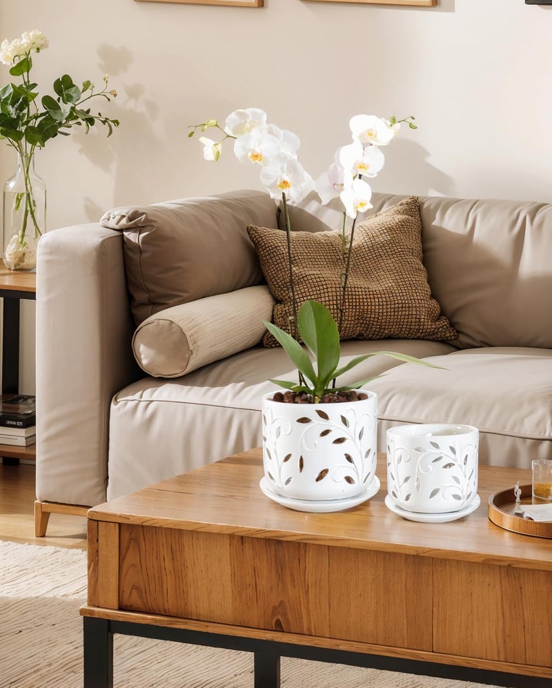 BUYMAX 5 inch&6 inch Orchid Pots with Holes & Removable Trays, White Ceramic Pots for Plants, Effective Drainage and Ventilation for Orchid Root Health to Assist New Plants or Repotting - Image 5