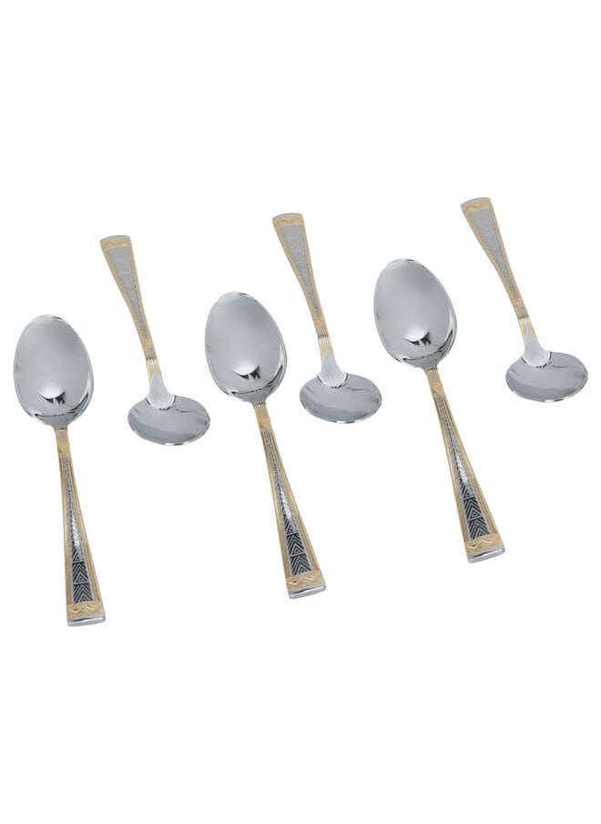 Alsaif Gallery - Silver Tea Spoon Set Triangle Pattern with Gold 6 Pieces - Image 1