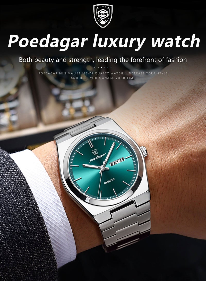 POEDAGAR Watch For Men Stainless Steel Quartz Luminous Water Resistant Watch - Image 2