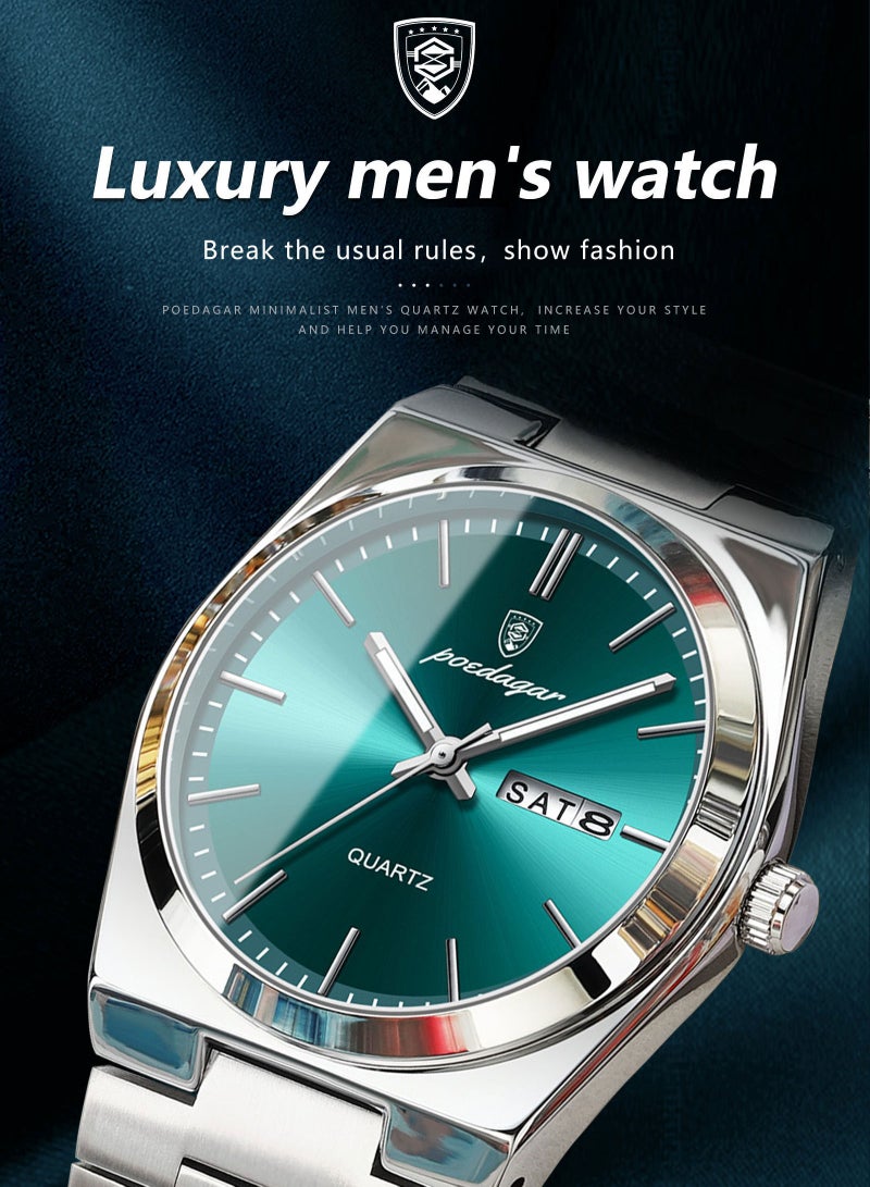 POEDAGAR Watch For Men Stainless Steel Quartz Luminous Water Resistant Watch - Image 3
