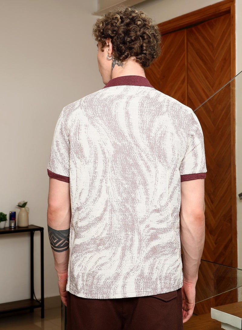 Campus Sutra Men's Textured Cotton Blend Shirt With Maroon Accents  - Image 5