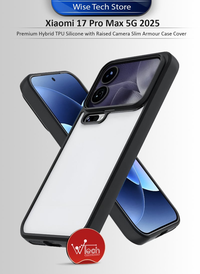 دبليو تيك غطاء حافظة رفيع شاومي 17 برو ماكس 5G 2025 المميز من السيليكون المزجج بالـ TPU مع حواجز مصفحة مرتفعة (MCAPSA) - شفاف/أسود - Image 1