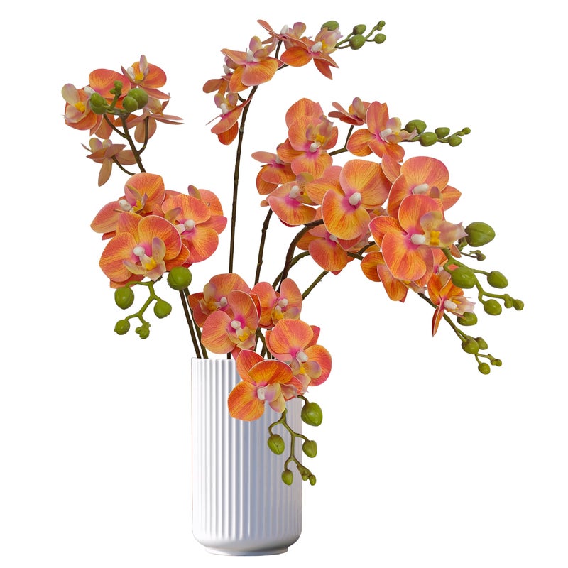 ATFL 8 Pack Orange Orchid Artificial Flowers Real Touch, 22'' Artificial Fake Faux Silk Sunset Red Orchid Stem Bouquets for Wedding Party Home Garden Decor,Orquideas Artificiales para Decora - Image 1