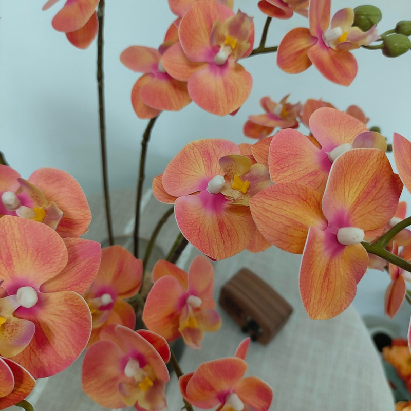 ATFL 8 Pack Orange Orchid Artificial Flowers Real Touch, 22'' Artificial Fake Faux Silk Sunset Red Orchid Stem Bouquets for Wedding Party Home Garden Decor,Orquideas Artificiales para Decora - Image 5