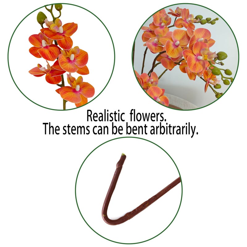 ATFL 8 Pack Orange Orchid Artificial Flowers Real Touch, 22'' Artificial Fake Faux Silk Sunset Red Orchid Stem Bouquets for Wedding Party Home Garden Decor,Orquideas Artificiales para Decora - Image 3