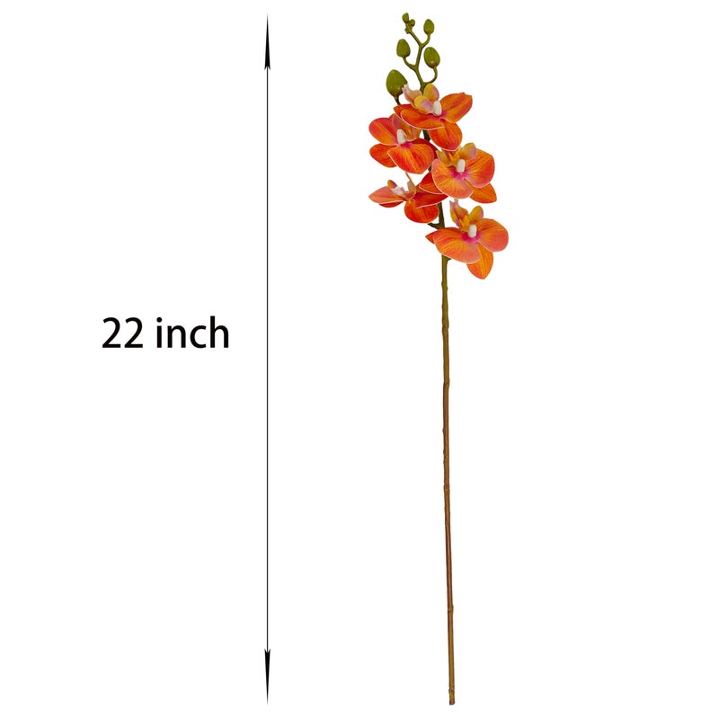 ATFL 8 Pack Orange Orchid Artificial Flowers Real Touch, 22'' Artificial Fake Faux Silk Sunset Red Orchid Stem Bouquets for Wedding Party Home Garden Decor,Orquideas Artificiales para Decora - Image 2