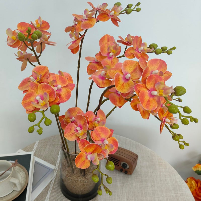ATFL 8 Pack Orange Orchid Artificial Flowers Real Touch, 22'' Artificial Fake Faux Silk Sunset Red Orchid Stem Bouquets for Wedding Party Home Garden Decor,Orquideas Artificiales para Decora - Image 4