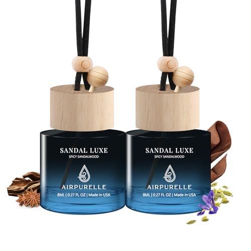 AirPurelle Car Air Freshener Hanging 2 Pack Car Air Fresheners Diffuser Spicy Sandalwood Fragrance Oil Air Diffuser for Car 45 days Long Lasting Fragrance Two 027 FL OZ8ML Made in USA Car Air Fresheners - Image 1