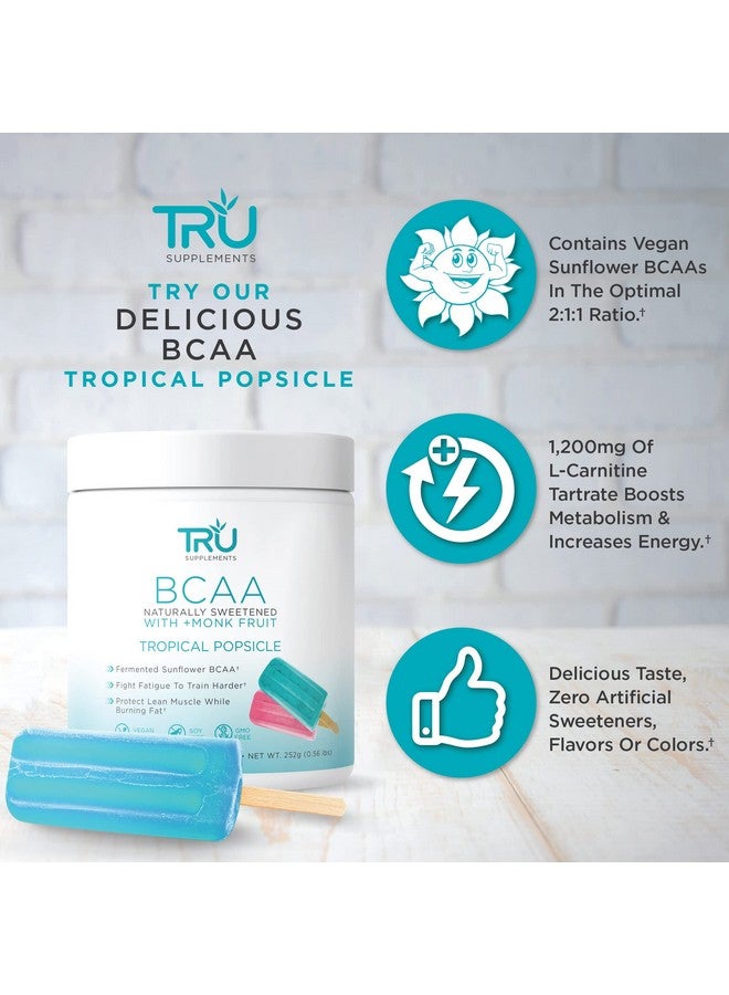 TRU Supplements BCAA, Plant Based Branched Chain Amino Acids, Vegan Friendly, Zero Calories, No artificials sweeteners or Dyes, 30 Servings, Tropical Popsicle - Image 4