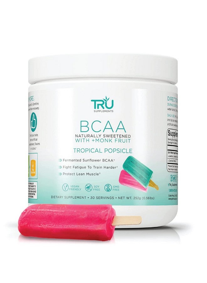TRU Supplements BCAA, Plant Based Branched Chain Amino Acids, Vegan Friendly, Zero Calories, No artificials sweeteners or Dyes, 30 Servings, Tropical Popsicle - Image 1