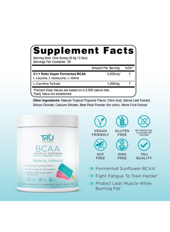 TRU Supplements BCAA, Plant Based Branched Chain Amino Acids, Vegan Friendly, Zero Calories, No artificials sweeteners or Dyes, 30 Servings, Tropical Popsicle - Image 2