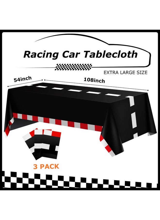 Moukeren - 3 Pieces Racing Car Table Cloths Car Birthday Party Supplies Racetrack Black Checkered Tablecloth Disposable Rectangular Tablecloth For Baby Shower Home Decor, 54 X 108 Inch - Image 1