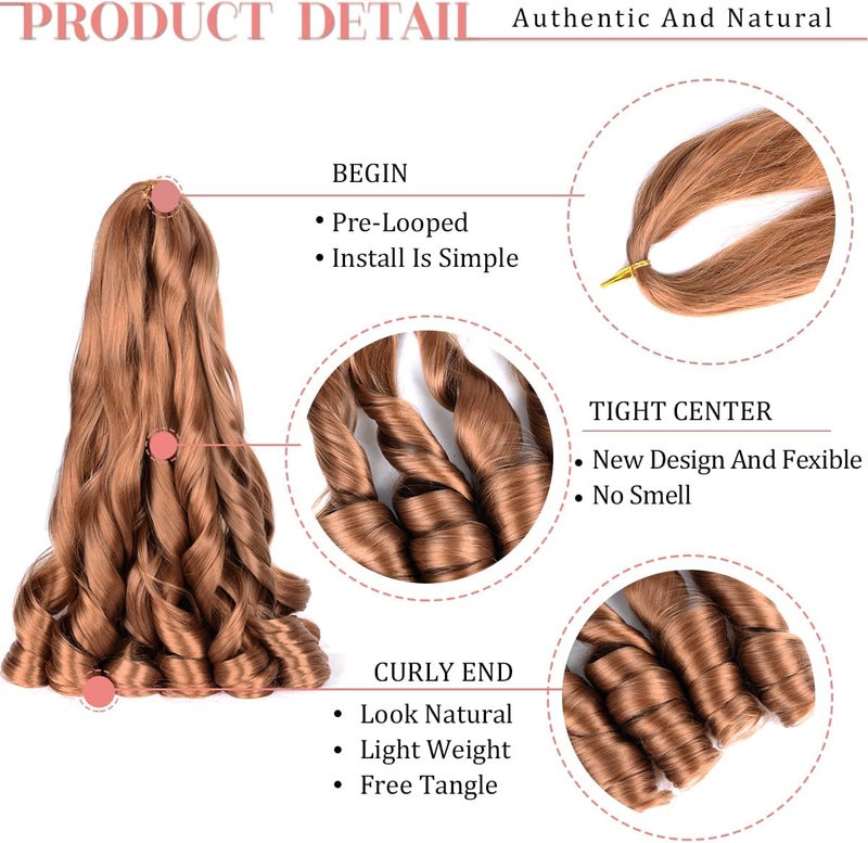 Luoyudu French Curl Braiding Hair 8packs Loose Wavy 30# Pre Stretched Synthetic Spiral Curly Crochet Braiding Hair 24 inch Synthetic 75g/pack French Curly Crochet Hair (24inch,8packs,30#) - Image 3