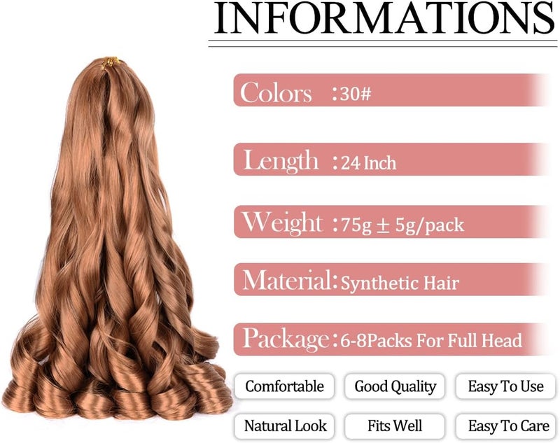 Luoyudu French Curl Braiding Hair 8packs Loose Wavy 30# Pre Stretched Synthetic Spiral Curly Crochet Braiding Hair 24 inch Synthetic 75g/pack French Curly Crochet Hair (24inch,8packs,30#) - Image 2