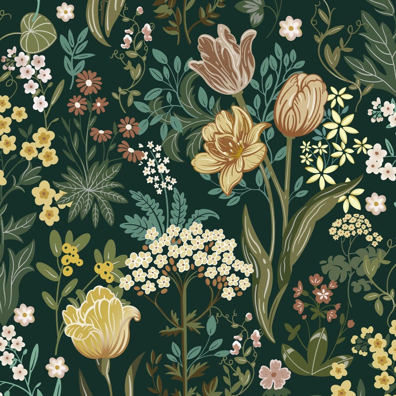 Lativo Floral Peel and Stick Wallpaper Vintage Floral Contact Paper for Cabinets Drawers Liner Boho Contact Paper Dark Green Leaf Flower Removable Self Adhesive Wallpaper for Bedroom 173inW197inL - Image 2