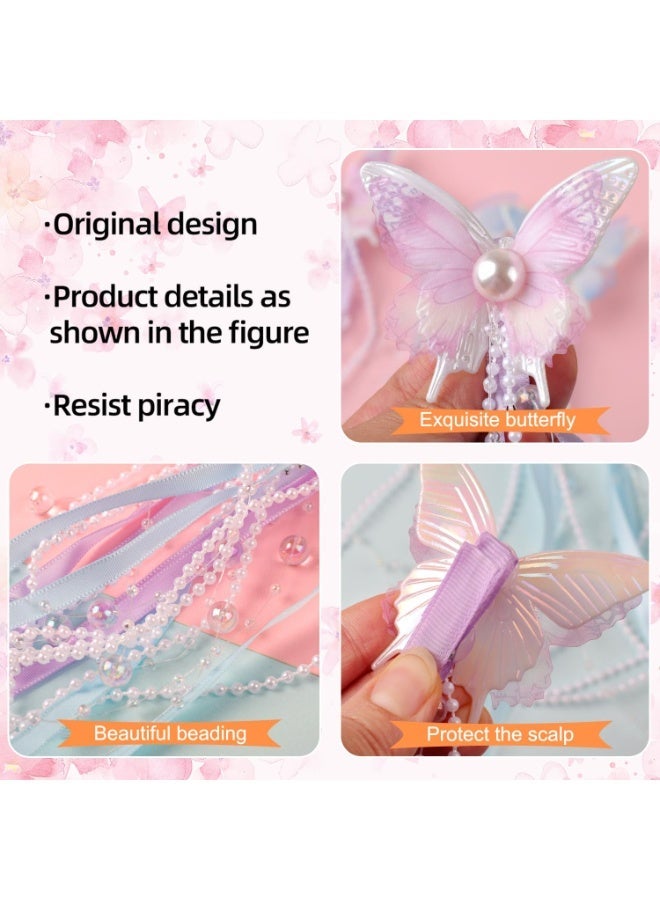 4 Pcs Butterfly Hair Clips With Tassel Bow Pins Non Slip Hair Barrettes Cute Fairy Hair Accessories For Girls Wedding Prom Blue Purple - Image 5