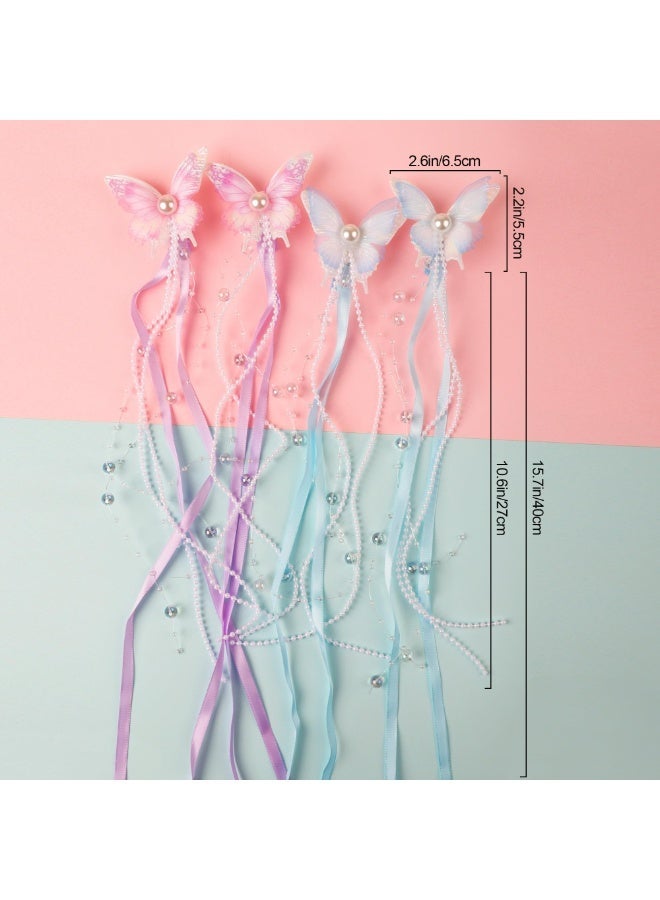 4 Pcs Butterfly Hair Clips With Tassel Bow Pins Non Slip Hair Barrettes Cute Fairy Hair Accessories For Girls Wedding Prom Blue Purple - Image 3