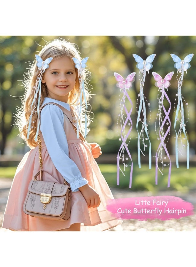 4 Pcs Butterfly Hair Clips With Tassel Bow Pins Non Slip Hair Barrettes Cute Fairy Hair Accessories For Girls Wedding Prom Blue Purple - Image 4