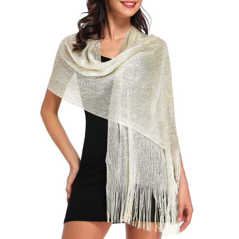 vimate Pashmina Shawls and Wraps for Evening Dresses, Cream Shimmery Scarf Shawls and Wraps for Formal Dresses (Off White) - Image 1