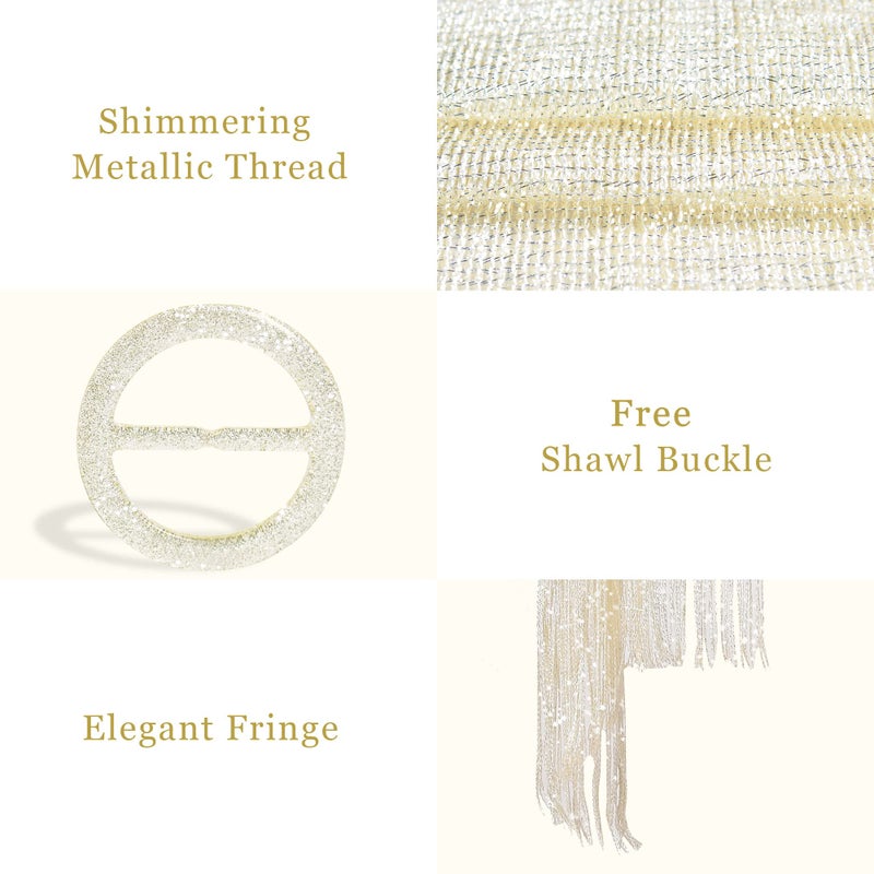 vimate Pashmina Shawls and Wraps for Evening Dresses, Cream Shimmery Scarf Shawls and Wraps for Formal Dresses (Off White) - Image 4