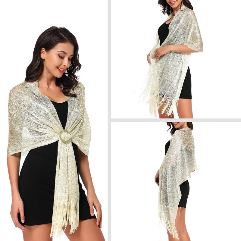 vimate Pashmina Shawls and Wraps for Evening Dresses, Cream Shimmery Scarf Shawls and Wraps for Formal Dresses (Off White) - Image 3