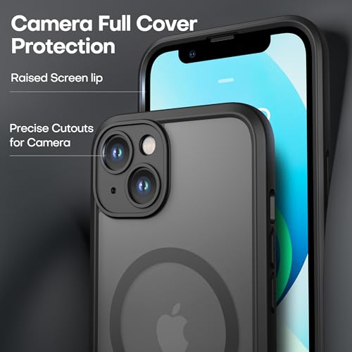 ImpactStrong Magnetic Guard Designed for iPhone 13 Case [Camera Protection] [Military Grade Drop Tested] [Compatible with MagSafe] Slim Translucent Matte Phone Case (6.1") - Black - Image 3