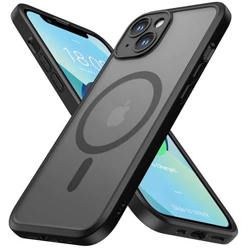 ImpactStrong Magnetic Guard Designed for iPhone 13 Case [Camera Protection] [Military Grade Drop Tested] [Compatible with MagSafe] Slim Translucent Matte Phone Case (6.1") - Black - Image 1