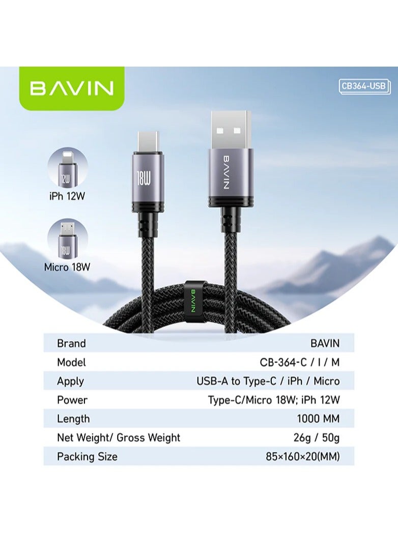 Bavin BAVIN CB364 Fast Charging 18 W Aluminum Alloy Data Cable Wth 1 Meter Fishing Net Braided For Micro  - Image 2