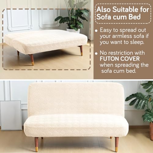 HOKIPO Spandex Jacquard Armless Sofa Cover for Folding Sofa Bed, Stretchable Futon Slipcover, Elastic Sofa Cum Bed Protector, Washable, Easy Fit & Stylish Design, Large, Taupe Brown (AR-6036-KHK) - Image 4