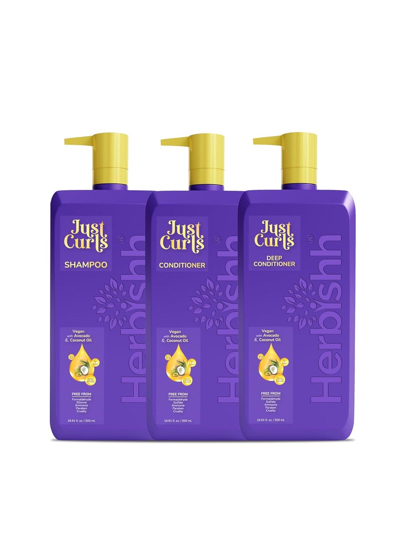 Herbishh - Herbishh Just Curls Vegan Shampoo and Conditioner  Deep Conditioner for Curly Hair Products Kit Enriched with Avocado  Coconut Oil for Dry Damaged Wavy Curly Hair Gift set for Women  Men - Image 1