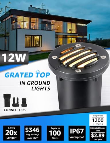 SUNVIE 12W Low Voltage Landscape Lighting with Connectors 1200LM Ultra Bright Well Lights Landscape LED In Ground Waterproof Outdoor Warm White Paver Lights for Garden Yard Driveway 12 Pack - Image 2