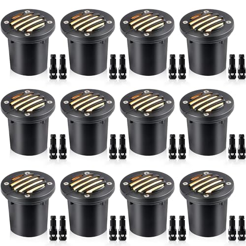SUNVIE 12W Low Voltage Landscape Lighting with Connectors 1200LM Ultra Bright Well Lights Landscape LED In Ground Waterproof Outdoor Warm White Paver Lights for Garden Yard Driveway 12 Pack - Image 1