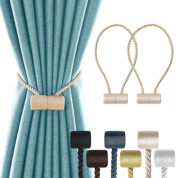 2 PACK WINDOW MAGNETIC CURTAIN TIEBACKS HOLDBACKS VS UPGRADED 16 INCH OUTDOOR DECORRATIVE DRAPERY TIE BACKS FOR HOME OFFICE BLACKOUT SHEER TREATMENTBEIGE