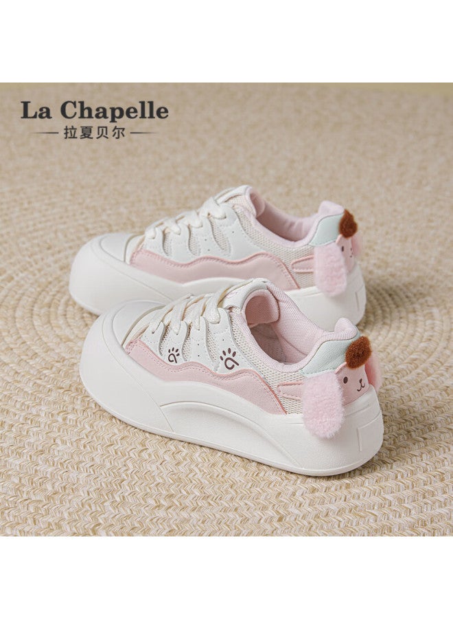 La Chapelle Women's Shoes Pudding Dog Cute Big Head White Sneakers Autumn New Thick Sole Casual Pink Size 38