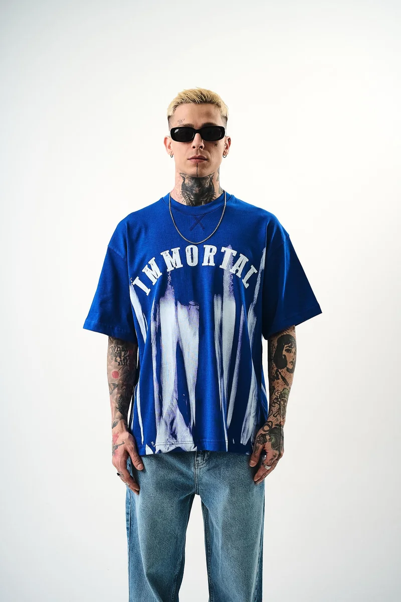 ريسباير تيشيرت رجالي مطبوع مقاس كبير أزرق ملكي