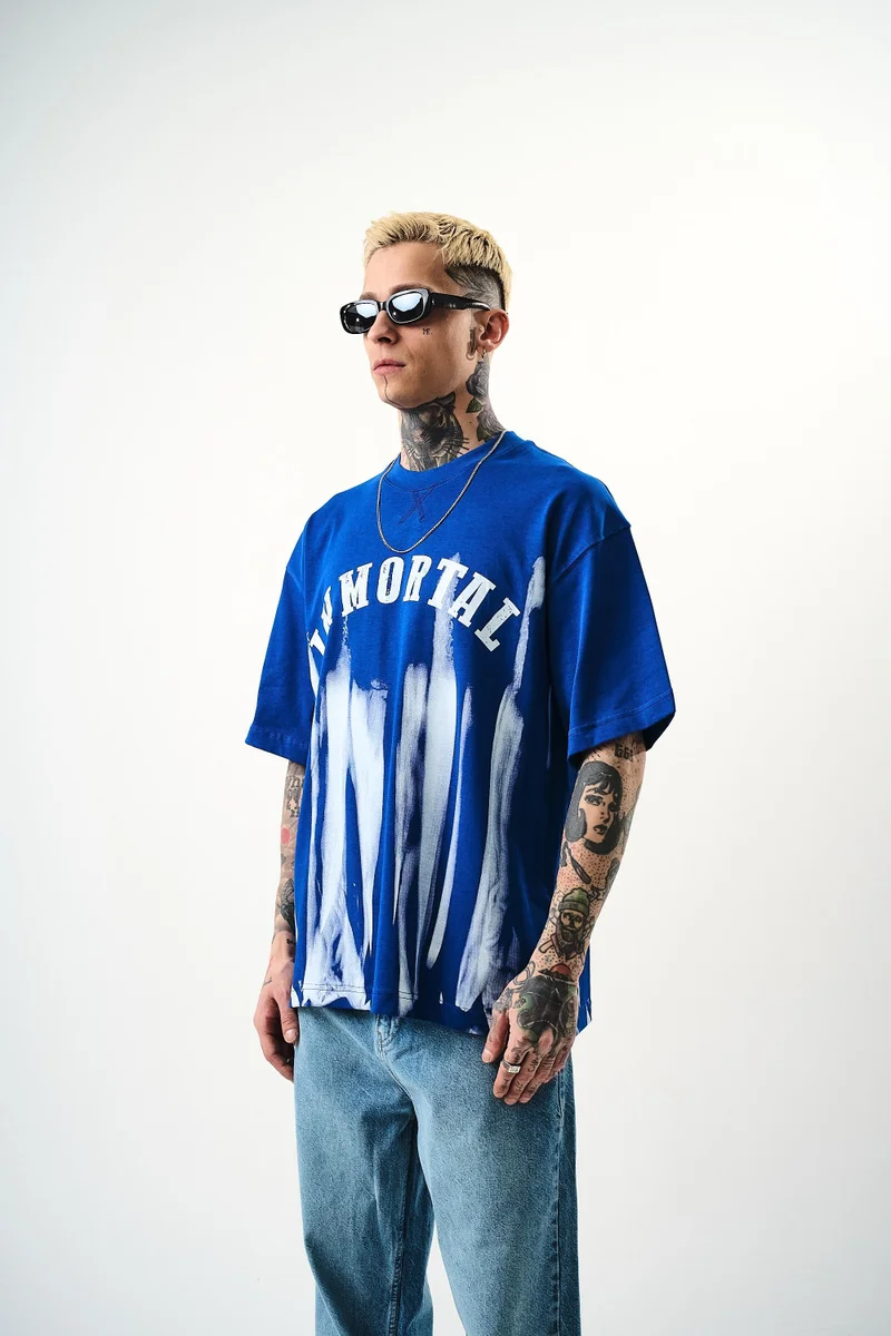 ريسباير تيشيرت رجالي مطبوع مقاس كبير أزرق ملكي