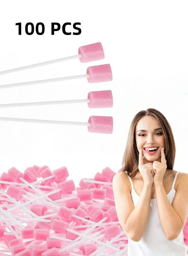 Oral Mouth Swabs Sponges,100 PCS Mouth Sponges on Stick for Hydration,Oral Care Sponge Swab Disposable,Mouth Swabs for End of Life Care Dental Care Kit Foam Swab Sticks for Oral Care (Pink) - Image 1