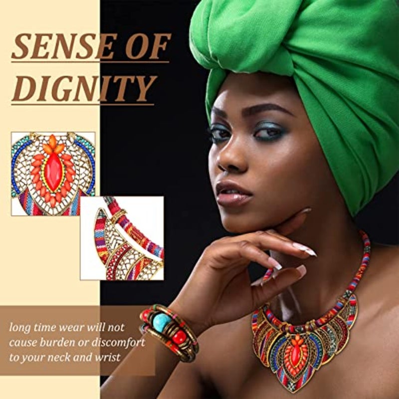 SYOSI Beaded Choker Bracelet,,Ethnic Style Tribal Beads Necklace Chunky Colorful Collar Bib Necklace Costume Necklace and African Tribal Bracelet Bohemian Wristband - Image 4