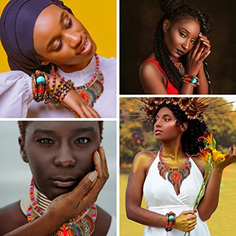SYOSI Beaded Choker Bracelet,,Ethnic Style Tribal Beads Necklace Chunky Colorful Collar Bib Necklace Costume Necklace and African Tribal Bracelet Bohemian Wristband - Image 5