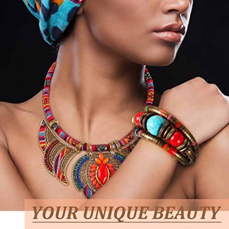 SYOSI Beaded Choker Bracelet,,Ethnic Style Tribal Beads Necklace Chunky Colorful Collar Bib Necklace Costume Necklace and African Tribal Bracelet Bohemian Wristband - Image 2